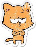 distressed sticker of a bored cartoon cat vector