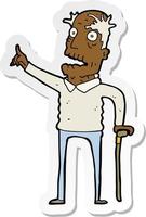 sticker of a cartoon old man with walking stick vector