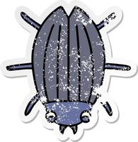 distressed sticker of a quirky hand drawn cartoon beetle vector