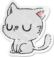 distressed sticker cartoon of cute kawaii cat vector