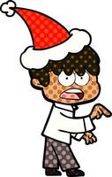 worried comic book style illustration of a boy wearing santa hat vector