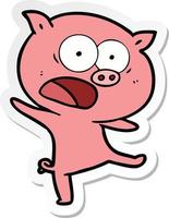 sticker of a cartoon pig shouting vector