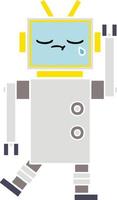 flat color retro cartoon crying robot vector