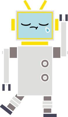 flat color retro cartoon crying robot