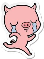 sticker of a cartoon running pig crying vector