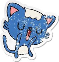 distressed sticker cartoon of cute kawaii cat vector