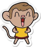 sticker of a cartoon laughing monkey vector