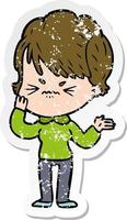 distressed sticker of a cartoon frustrated woman vector