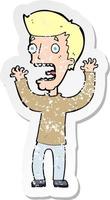 retro distressed sticker of a cartoon frightened man vector