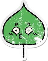 distressed sticker of a cute cartoon expressional leaf vector