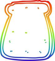 dibujo de línea de gradiente de arco iris rebanada de pan de dibujos animados vector