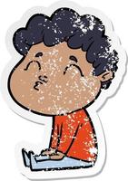 distressed sticker of a cartoon man pouting vector