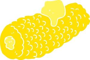 flat color illustration of a cartoon corn on cob with butter vector