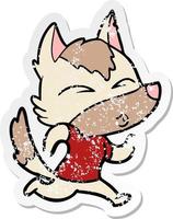 distressed sticker of a cartoon wolf running vector