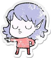 distressed sticker of a cartoon elf girl vector