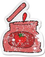 retro distressed sticker of a cartoon popping jar of jam vector