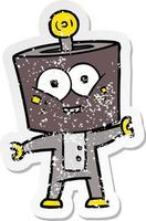 distressed sticker of a happy cartoon robot vector