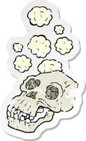 pegatina retro angustiada de un cráneo antiguo de dibujos animados vector