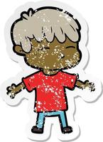 distressed sticker of a cartoon curious boy vector