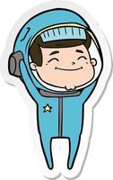 sticker of a happy cartoon astronaut vector