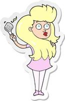 sticker of a cartoon woman brushing hair vector