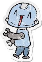 distressed sticker of a cartoon robot vector