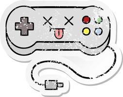 distressed sticker of a cute cartoon game controller vector