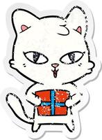 distressed sticker of a cartoon cat vector