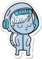 sticker of a cartoon astronaut woman vector