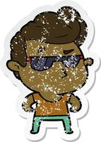 distressed sticker of a cartoon cool guy vector