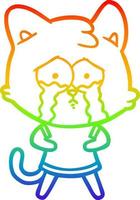 dibujo de línea de gradiente de arco iris gato llorando de dibujos animados vector