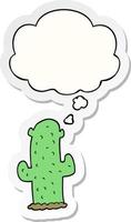 cartoon cactus and thought bubble as a printed sticker vector