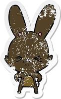 distressed sticker of a cute cartoon rabbit vector