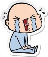 sticker of a cartoon crying bald man vector