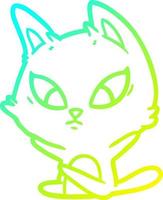 cold gradient line drawing confused cartoon cat sitting vector
