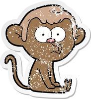 distressed sticker of a cartoon hooting monkey vector