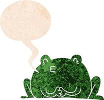 cute cartoon frog and speech bubble in retro textured style vector