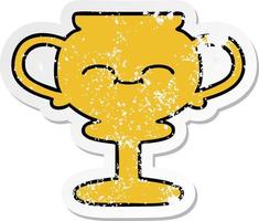 distressed sticker of a cute cartoon trophy vector