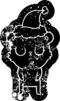 peaceful cartoon distressed icon of a bear wearing santa hat vector