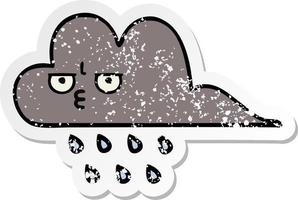 distressed sticker of a cute cartoon storm rain cloud vector