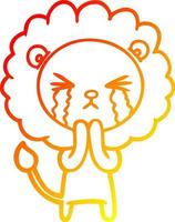 warm gradient line drawing cartoon crying lion praying vector