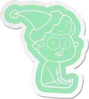 cartoon  sticker of a staring man wearing santa hat vector