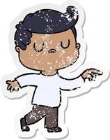 distressed sticker of a cartoon aloof man pointing finger vector