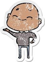 distressed sticker of a happy cartoon bald man vector