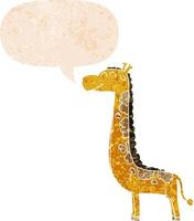 cartoon giraffe and speech bubble in retro textured style vector