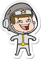 sticker of a cartoon laughing astronaut vector