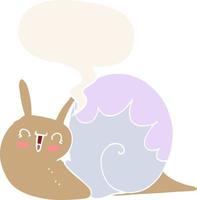 cute cartoon snail and speech bubble in retro style vector