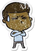distressed sticker of a cartoon man sweating vector