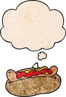 cartoon hotdog and thought bubble in grunge texture pattern style vector