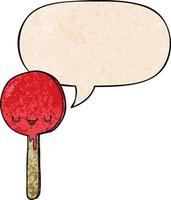 cartoon candy lollipop and speech bubble in retro texture style vector